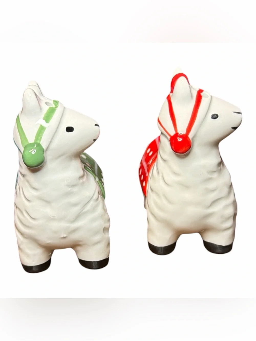 Ceramic Llama Salt & Pepper Shakers - Red and Green